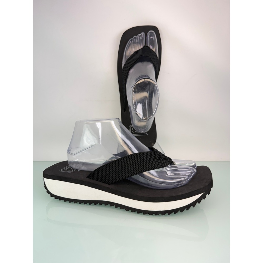 Y2K Black Chunky Platform Thong Flip Flops Thick Strap Sporty Summer Sz 10 Retro